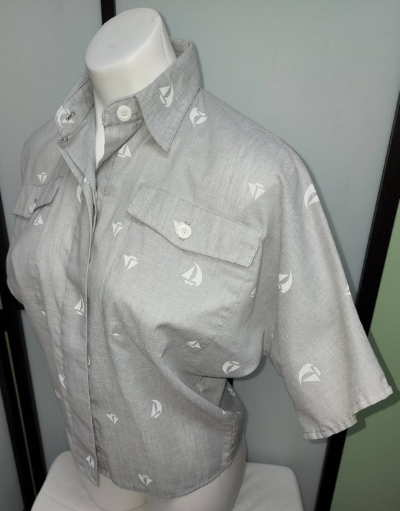 Vintage jantzen blouse 1950s 60s light gray cotto… - image 4