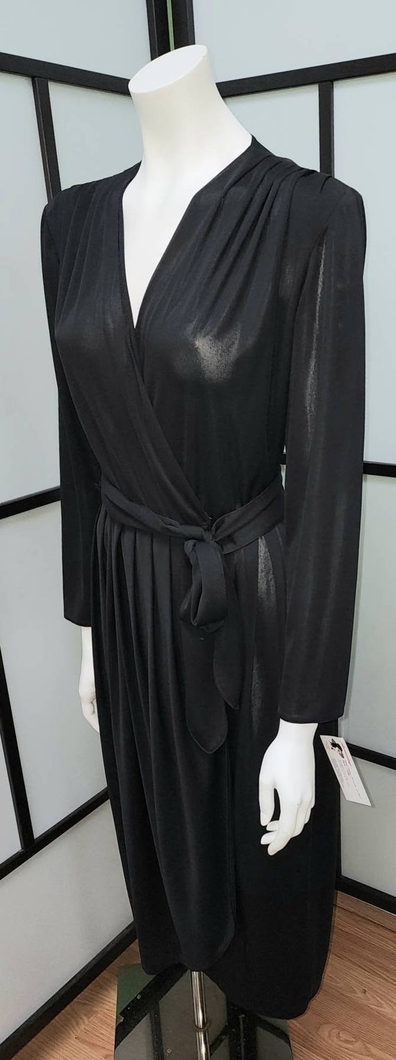 Vintage black dress 1970s thin semi sheer black n… - image 5