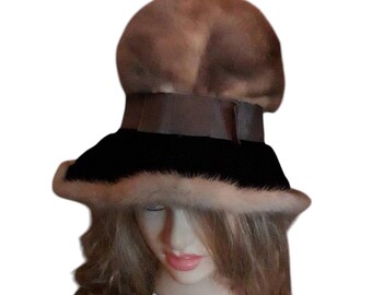 Vintage Mink Mushroom Hat Vintage 1960s Dark Brown Mink Mushroom Brim Hat by Christine  main image 4