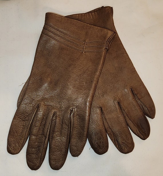 Vintage Leather Gloves 1960s 70s Soft Medium Brown