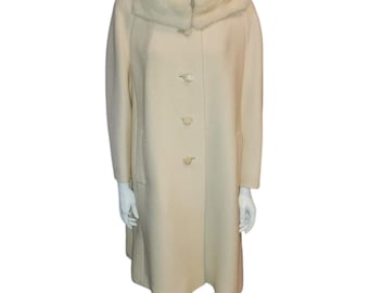 Vintage Wool Coat 1960s Classic Vanilla Wool Coat Large Cream Mink Fur Collar Rothmoor Mid Century L
