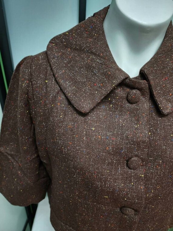 Vintage wool jacket 1950s thin brown wool fleck b… - image 6