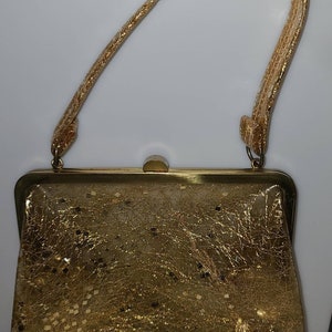 Sale vintage 1950s purse small clear vinyl gold tinsel chunky glitter top handle purse rockabilly image 4