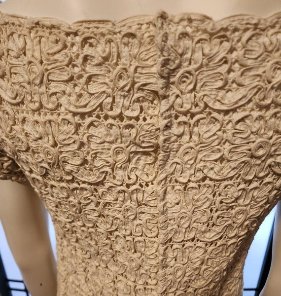 Vintage tape lace dress 1960s cream soutache mini… - image 9