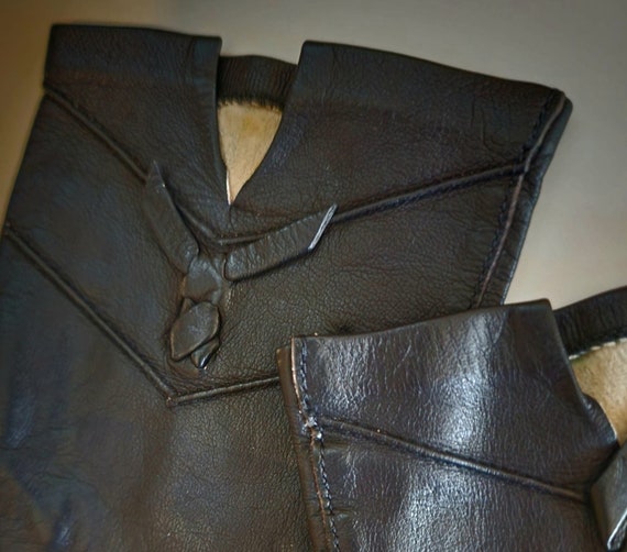 Vintage Leather Gloves 1950s Thin Black Leather W… - image 7