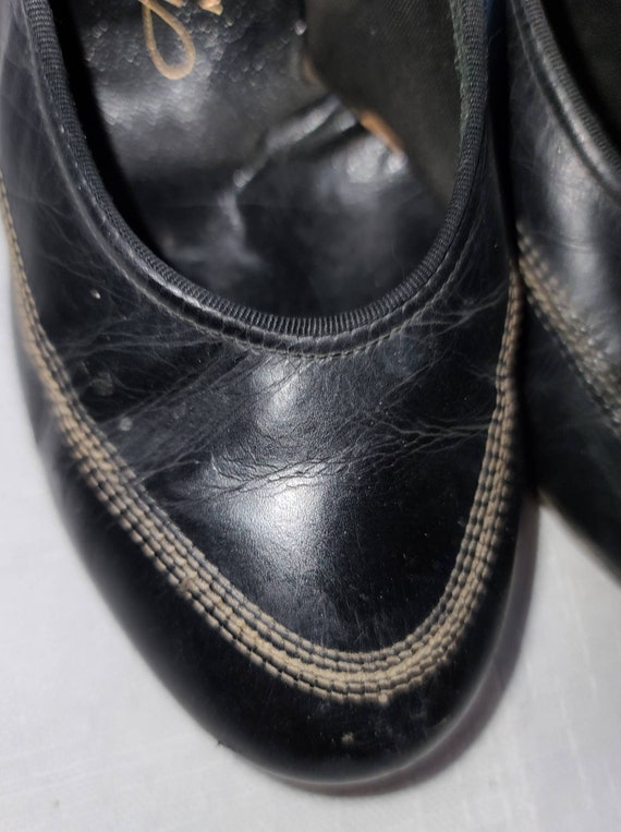 Vintage 1930s 40s shoes black leather round toe p… - image 5