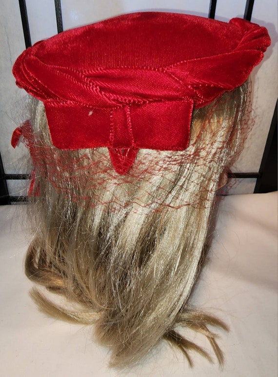 Vintage velvet hat 1950s red velvet cocktail hat … - image 7