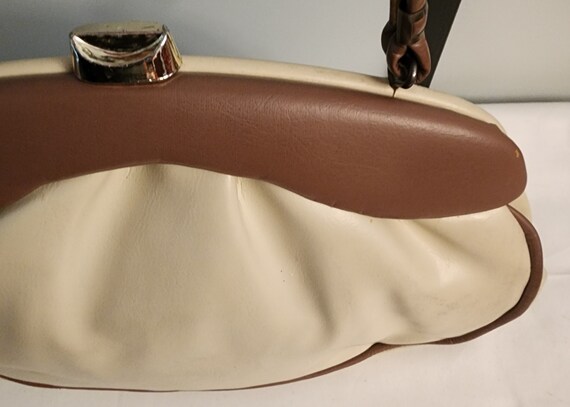 Vintage Vinyl Purse 1960s Oval Two Tone Brown Tau… - image 3