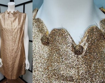 Vintage gold dress 1960s gold metallic glitter dress mod go go