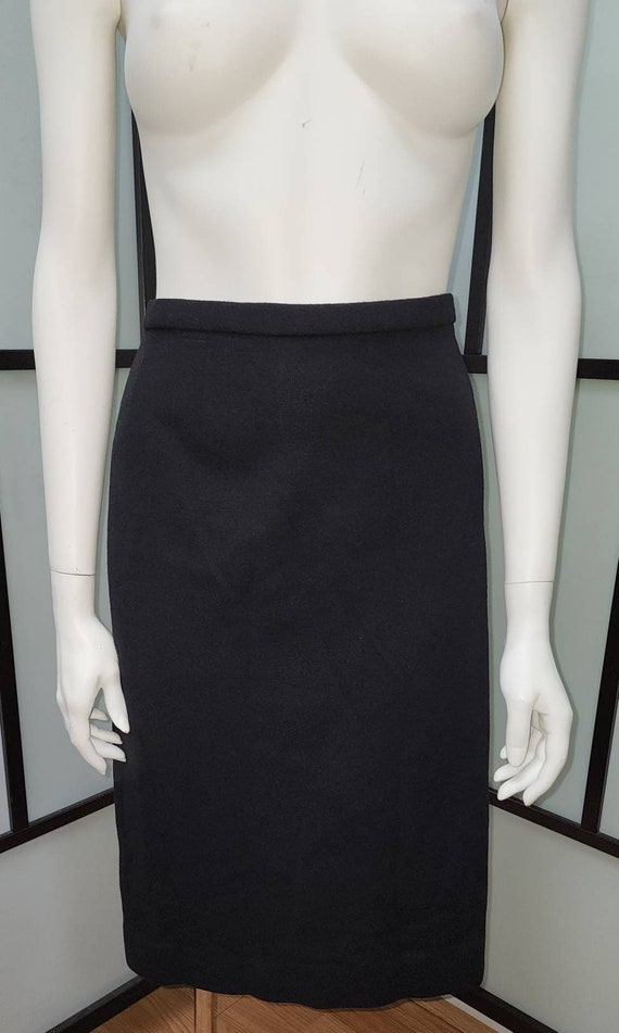 Vintage wool skirt 1950s 60s black wool knit penc… - image 4