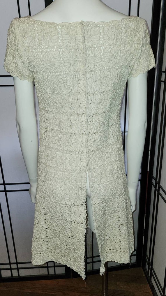 Vintage tape lace dress 1960s cream soutache mini… - image 7