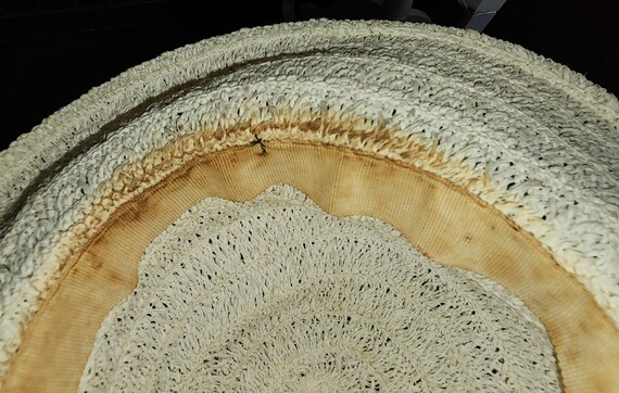 Vintage straw hat 1930s 40s round cream straw bri… - image 10