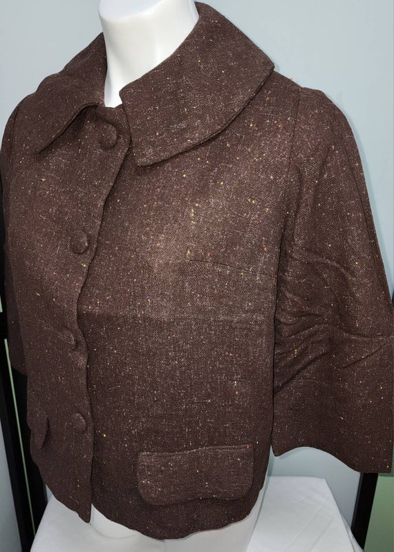 Vintage wool jacket 1950s thin brown wool fleck b… - image 4