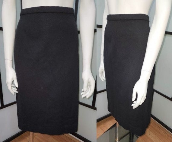Vintage wool skirt 1950s 60s black wool knit penc… - image 1