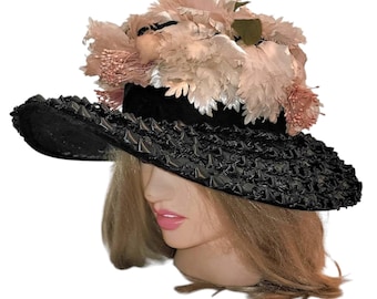 Vintage 1950s Inspired Plateau Style Straw Sun Hat With Silk  display picture 1