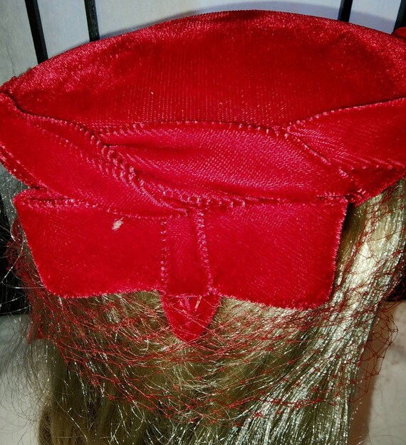 Vintage velvet hat 1950s red velvet cocktail hat … - image 6