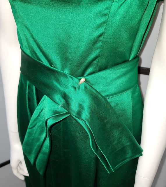 Vintage satin dress 1950s 60s bright green satin … - image 6