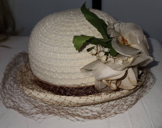 Vintage straw hat 1930s 40s round cream straw hat… - image 3