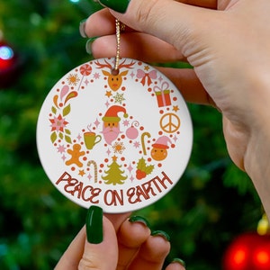 Peace On Earth Ceramic Ornament: Retro Holiday Decor