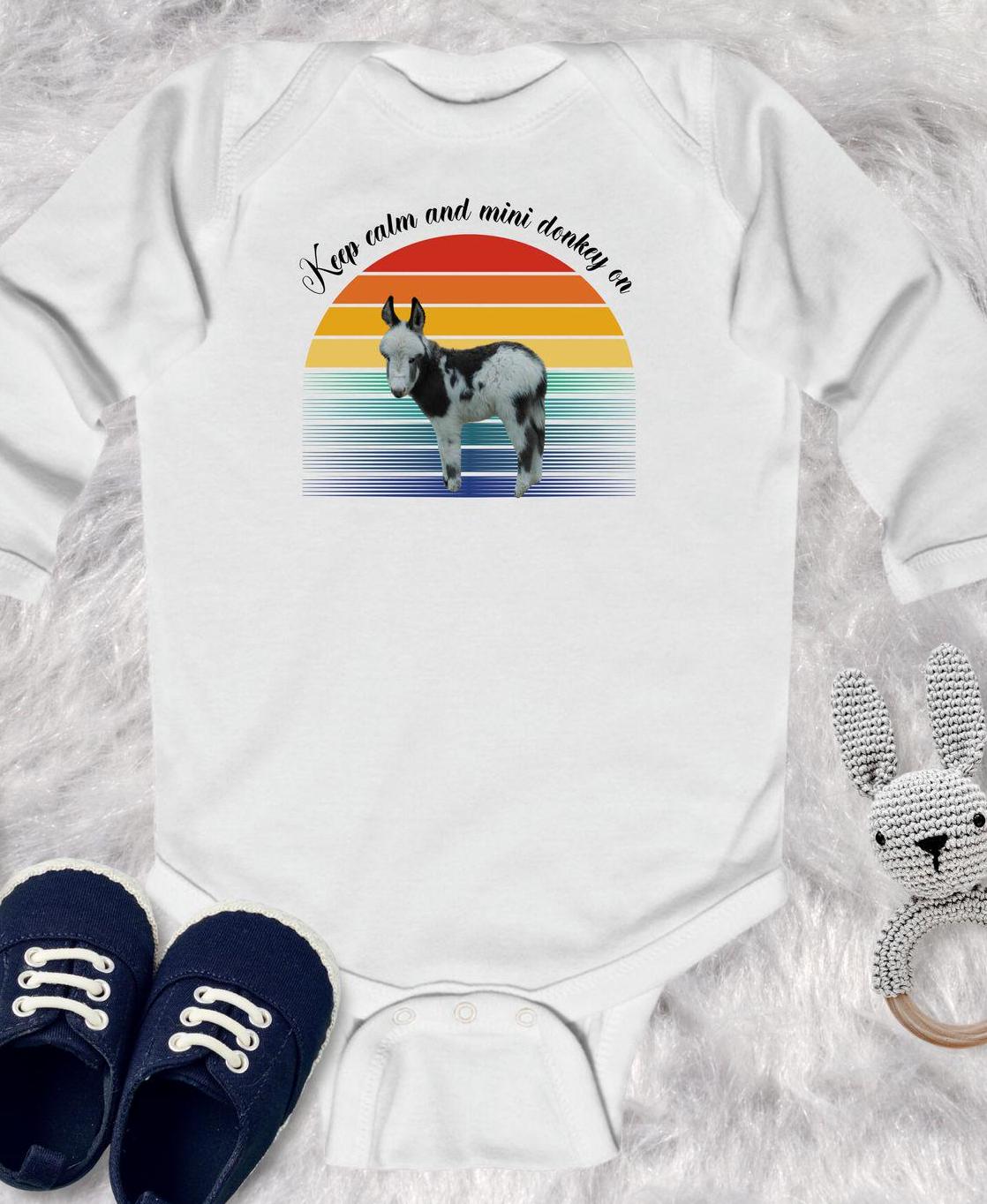 Mini Donkey Long Sleeve Infant Bodysuit, Keep Calm Onesie, Toddler Sizes, Baby Shower Gift, Nursery Decor, Farm Animal Clothing