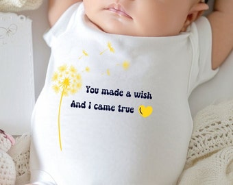 You made a wish and I came true, short sleeved soft and cozy onesie.  Perfect for a new baby gift or baby shower.