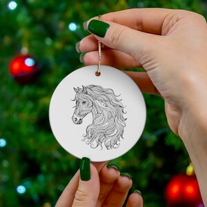 Horse Round Ceramic Christmas Ornament, Horse Lovers Gift, Gift For Family, Gift Christmas, Holiday Tree Decor, holiday decor, gift exchange
