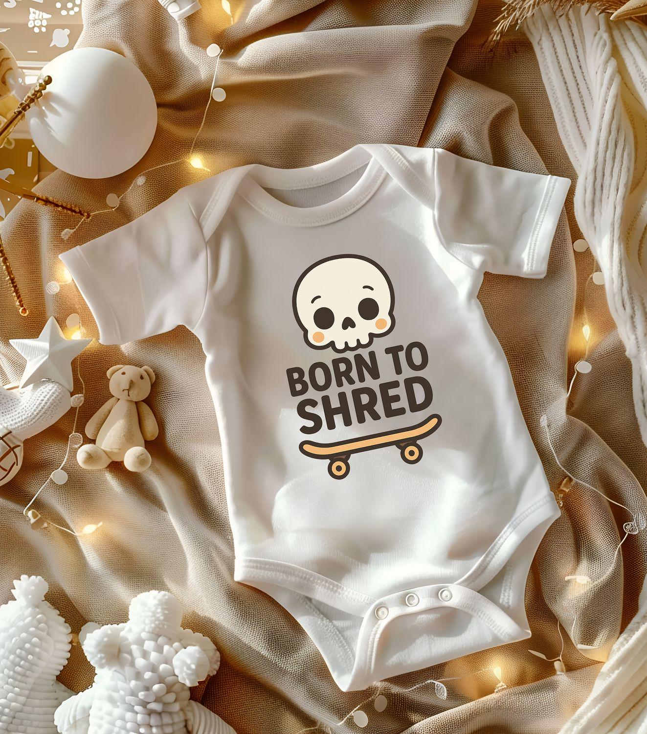 Skateboard Baby Bodysuit 'Born to Shred' Graphic, 100% Airlume Cotton