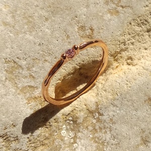 Pink Zirconia Ring: Dainty Rose Gold Plated 925 Silver Band
