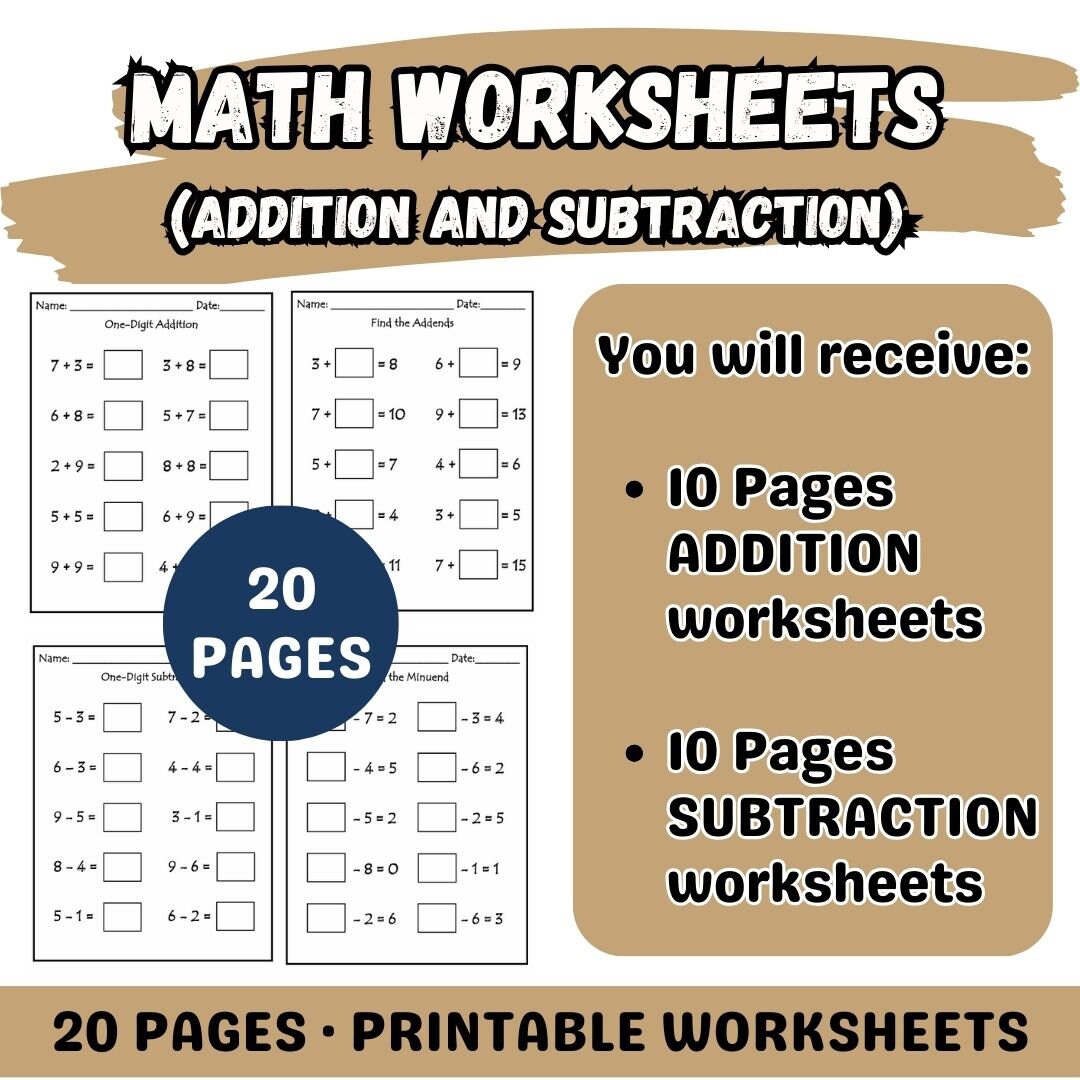 20-pages-math-worksheets-addition-and-subtraction-for-kids-kindergarten-worksheet-printables-etsy