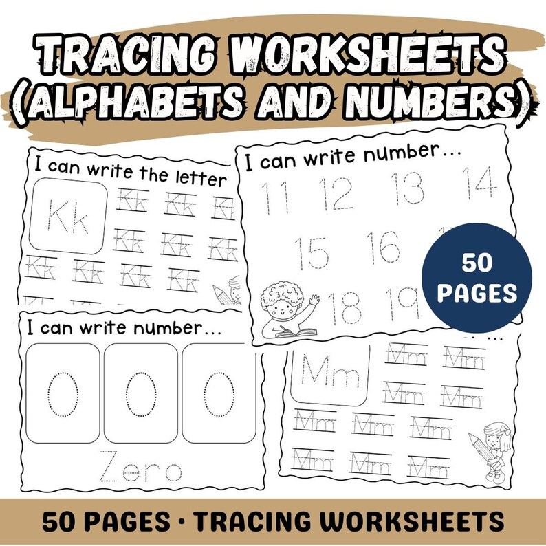 50 Pages Kindergarten Printables Worksheets Tracing - Etsy