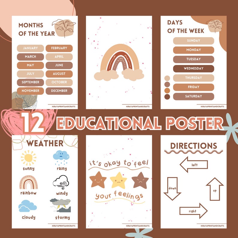 12 Preschool Poster Educational Poster Wall Art Toddler Poster