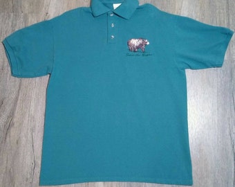 Vintage Save the Bears Bestickte Baumwolle Deluxe von Anvil Green Polo Sz Large