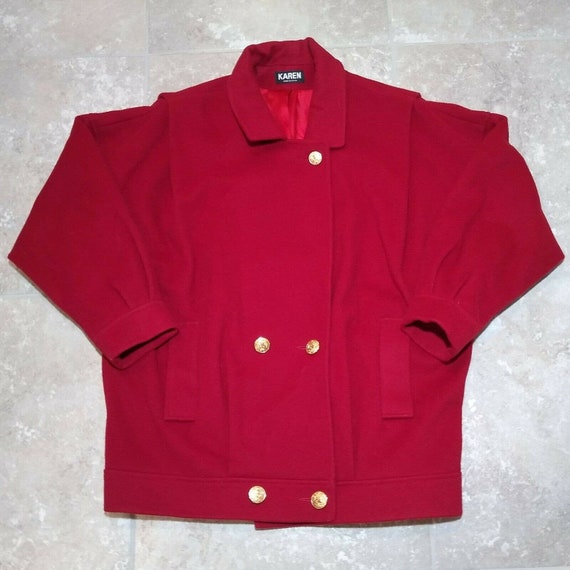 VINTAGE DILLARDS Karen Pea Coat Military Red 100% 