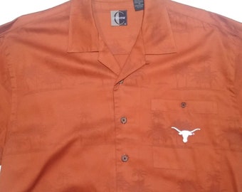 Chiliwear Men's Orange Texas Longhorns Hawaiian Palm Tree Button Up Shirt Size M