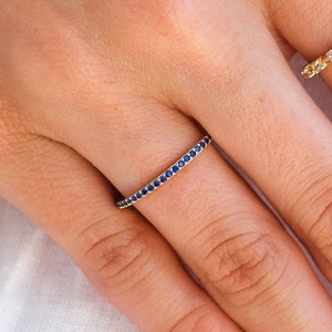 Sapphire Eternity Band Ring in 14k Solid Gold | Micro Pave Sapphire Ring for Women | Blue Sapphire Gemstone Ring | Sapphire Wedding Band