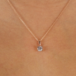 Diamond Solitaire Pendant Necklace in 14k Solid Gold - Dainty Diamond Necklace - 4 Prong Diamond Necklace - Girlfriend Gift - Bridal Jewelry