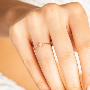 14k Solid Gold Diamond Stacking Ring for Women - Minimalist Round Diamond Stackable Rings - Everyday Ring - Thin Diamond Ring - Gift for Her