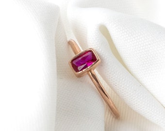 14k Solid Gold Ruby Ring | Red Ruby Ring for Women | Emerald Shape Ruby Ring | Dainty Gold Ring | Minimalist Jewelry | Gift for Her