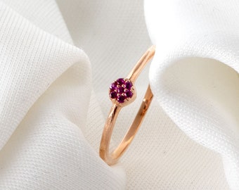 Round Shape Ruby Ring in 14k Solid Gold - Geometric Red Ruby Gemstone Stacking Ring for Women - Minimalist Ring - Perfect Gift for Her