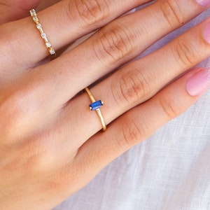 14k Solid Gold Sapphire Ring 14k Gold Baguette Sapphire Ring Minimalist Ring Statement Ring Dainty Ring Sapphire Jewelry image 1