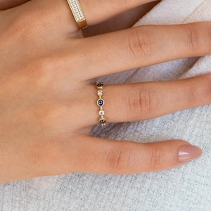 14k Real Solid Gold Evil Eye Ring | Evil Eye and Diamond Ring | Evil Eye Eternity Ring | Dainty Gold Ring | Protection Jewelry | Gif for Her