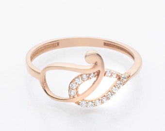 14k Gold Diamond Ring - Interlocking Round Diamond Loop Ring - Fashion Ring - Gold Stackable Ring for Women - Statement Ring - Gift for Her