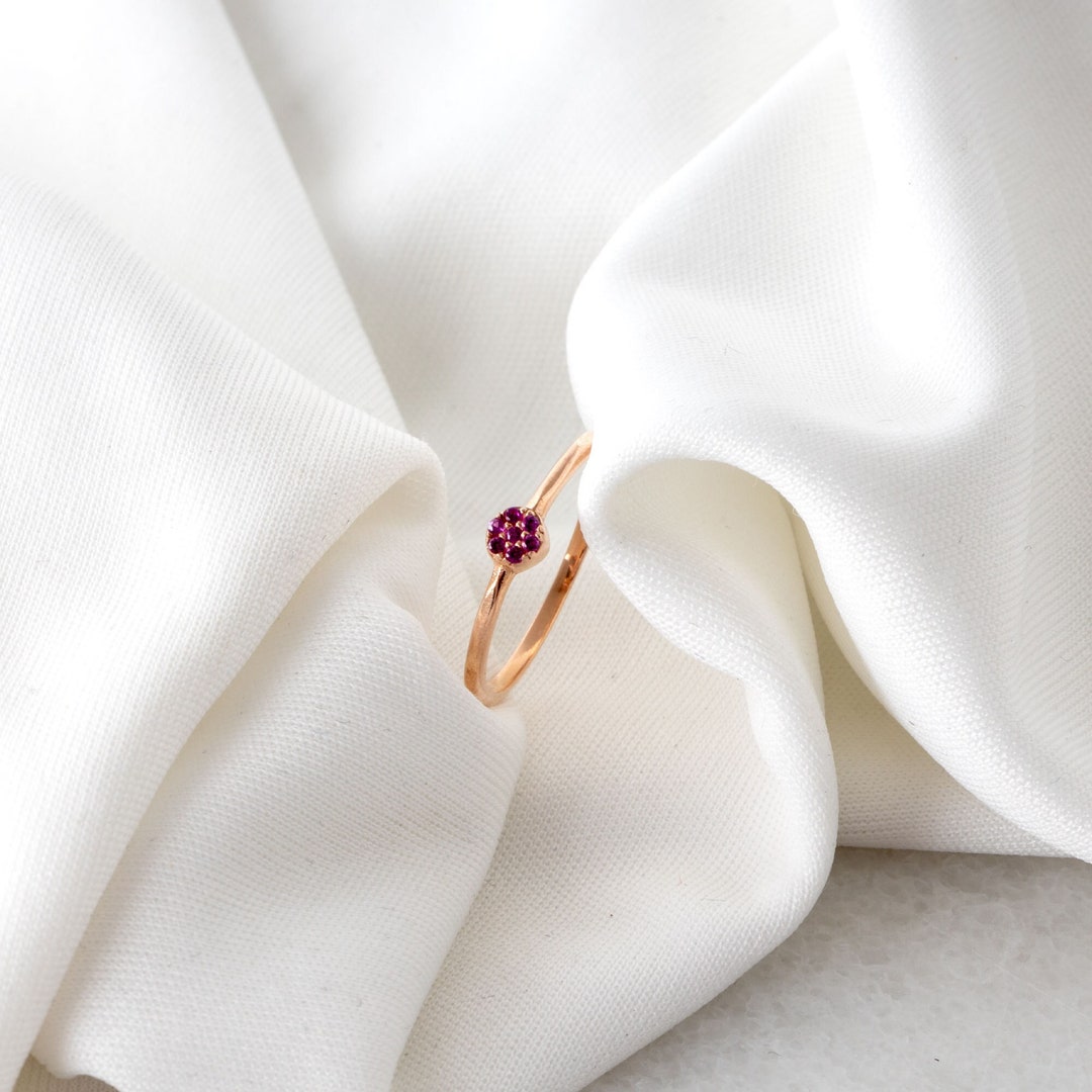 Round Shape Ruby Ring in 14k Solid Gold - Geometric Red Ruby Gemstone ...