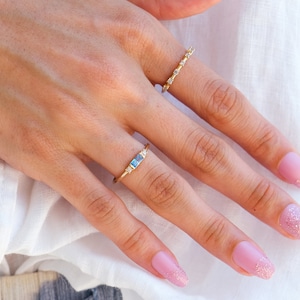 14k Real Gold Blue Topaz Ring | Baguette Blue Topaz Ring | Blue Topaz and Diamond Gemstone Ring for Mom | Minimalist Ring | Stackable Rings