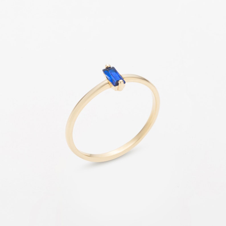 14k Solid Gold Sapphire Ring 14k Gold Baguette Sapphire Ring Minimalist Ring Statement Ring Dainty Ring Sapphire Jewelry image 2