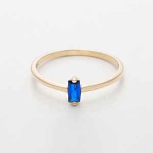 14k Solid Gold Sapphire Ring 14k Gold Baguette Sapphire Ring Minimalist Ring Statement Ring Dainty Ring Sapphire Jewelry image 3
