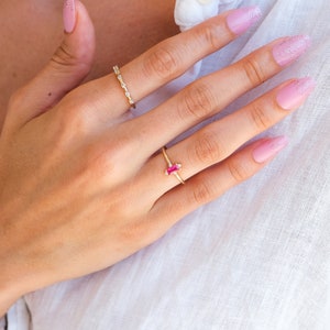 14k Gold Ruby Ring • Baguette Ruby Ring • Thin Red Ruby Ring • Ruby Stacking Ring • 14k Yellow Rose White Gold Women Jewelry