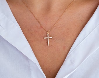 14k massief gouden kruis hanger ketting | Sierlijke kruisketting | Christelijke ketting voor vrouwen | Bescherming ketting | Christelijke sieraden