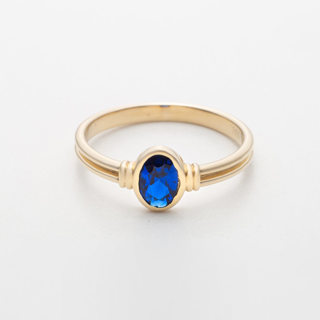 14K Real Gold Ring Sapphire Ring Real Gold Minimalist Ring Etsy