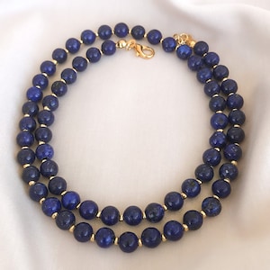 Lapis Lazuli Necklace with Gold Choker Carabiner Necklace Natural Silver Lapis Necklaces Genuine Lapis Lazuli Jewelry 6mm or 8mm Gold/Silver